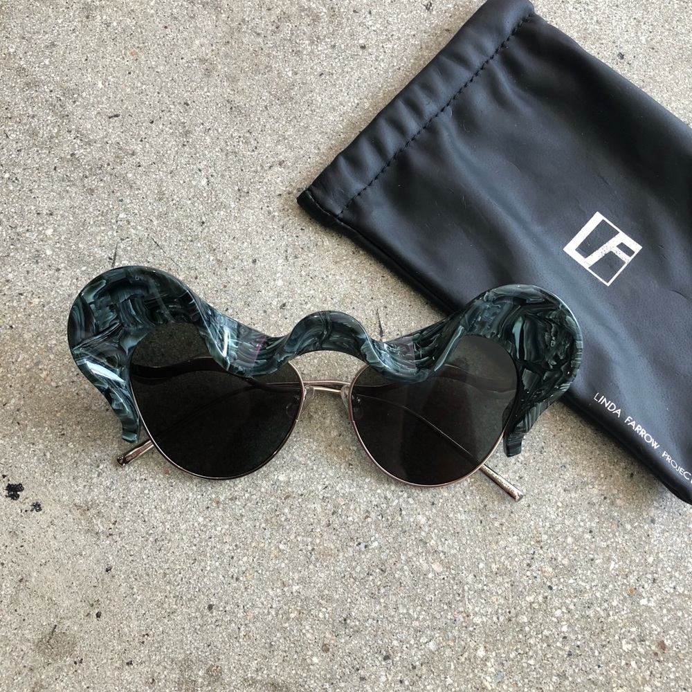 Linda Farrow Marbled Jade Wavy Sunglasses